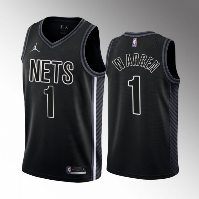 Nike Brooklyn Nets #1 T.J. Warren Men's Black NBA 2022-23 Statement Edition Jersey Men's
